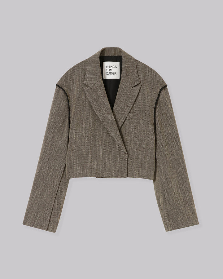 HERRINGBONE TWEED CROPPED JACKET