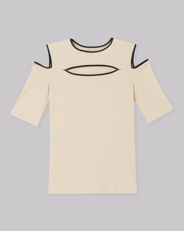 NOTCH DESIGN TERECO RIB HALF SLLEVE TOPS
