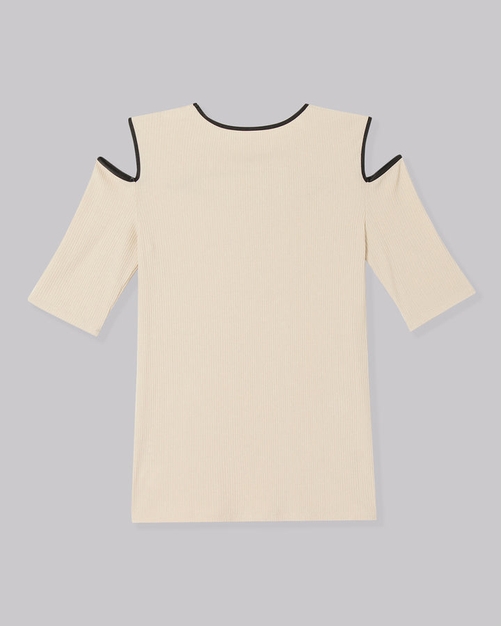 NOTCH DESIGN TERECO RIB HALF SLLEVE TOPS