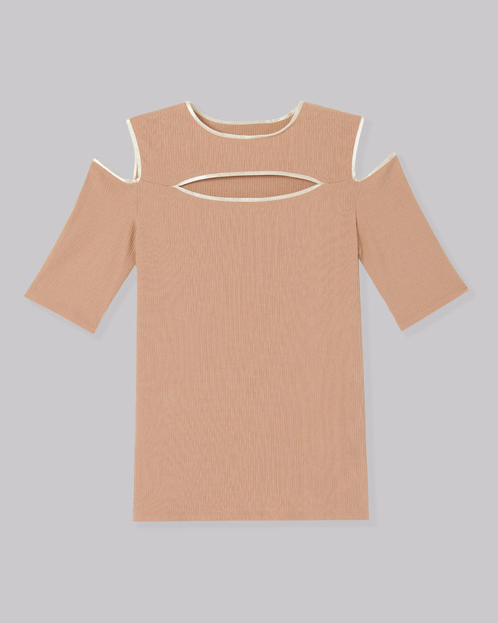 NOTCH DESIGN TERECO RIB HALF SLLEVE TOPS