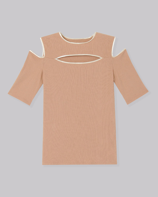 NOTCH DESIGN TERECO RIB HALF SLLEVE TOPS