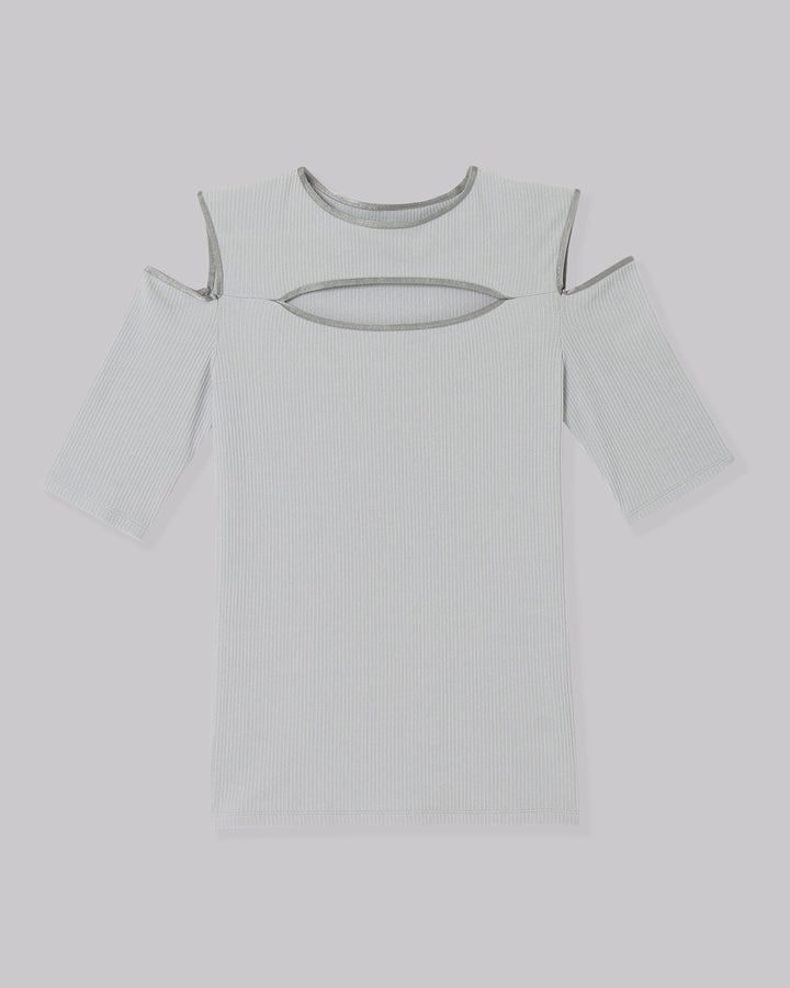 NOTCH DESIGN TERECO RIB HALF SLLEVE TOPS